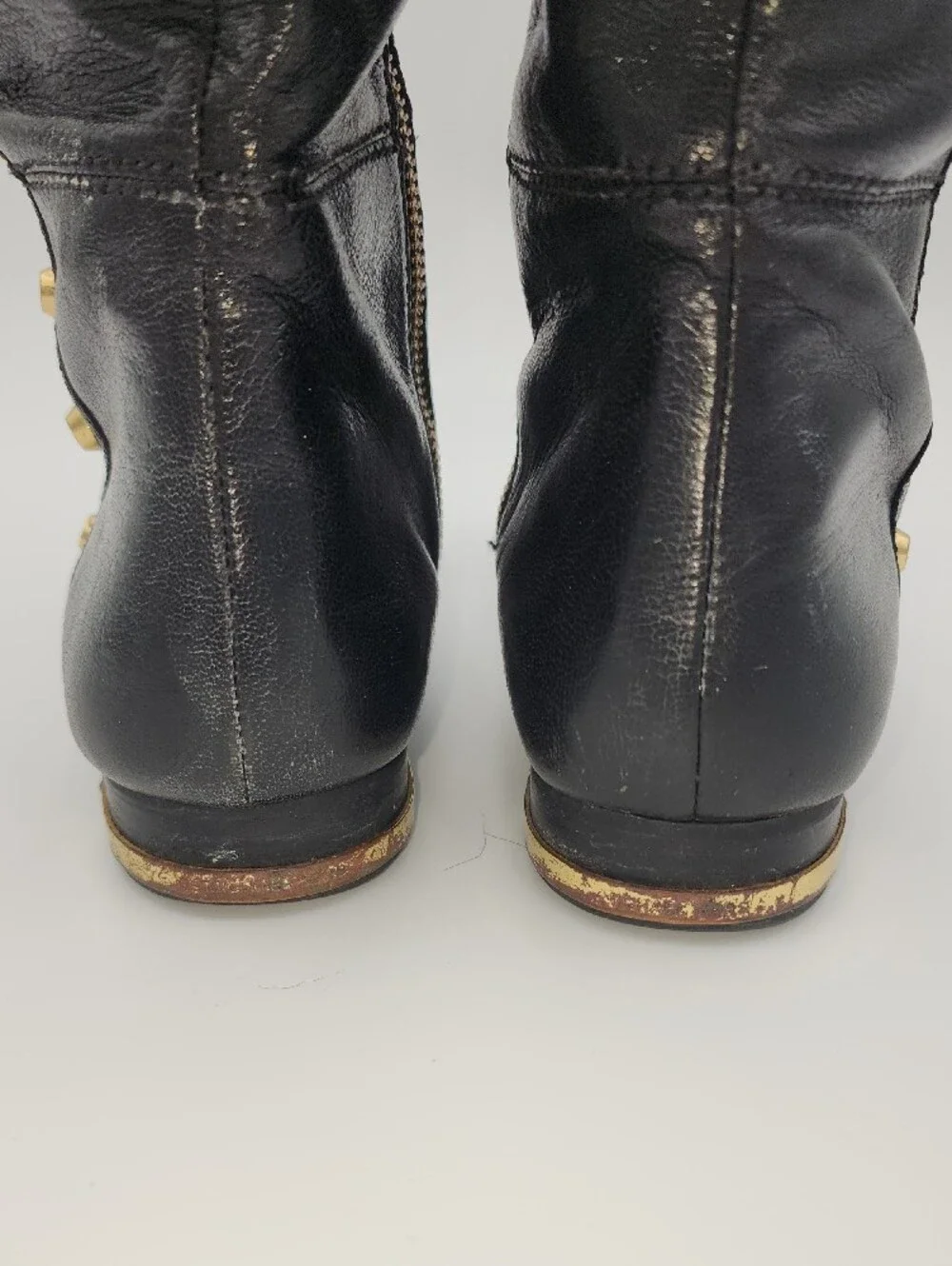 Michael Kors Black Leather Over-the-Knee Boots with Gold Studs